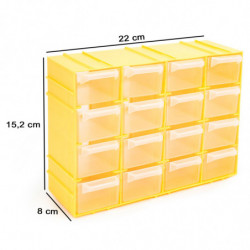 Tradineur - Clasificador apilable modular HG, plástico, 16 compartimentos, almacenamiento de herramientas, tornillos y accesorio