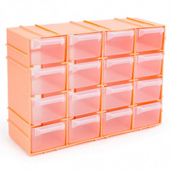 Tradineur - Clasificador apilable modular HG, plástico, 16 compartimentos, almacenamiento de herramientas, tornillos y accesorio