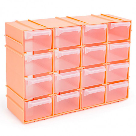 Tradineur - Clasificador apilable modular HG, plástico, 16 compartimentos, almacenamiento de herramientas, tornillos y accesorio