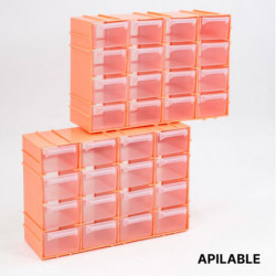 Tradineur - Clasificador apilable modular HG, plástico, 16 compartimentos, almacenamiento de herramientas, tornillos y accesorio