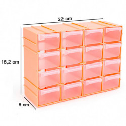 Tradineur - Clasificador apilable modular HG, plástico, 16 compartimentos, almacenamiento de herramientas, tornillos y accesorio