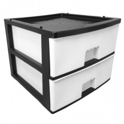 Tradineur - Cajonera de plástico, modelo HG, 2 cajones blancos, torre almacenaje multiusos, oficina, hogar, fabricada en España
