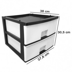 Tradineur - Cajonera de plástico, modelo HG, 2 cajones blancos, torre almacenaje multiusos, oficina, hogar, fabricada en España