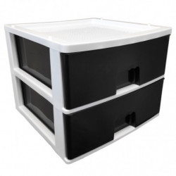 Tradineur - Cajonera de plástico, modelo HG, 2 cajones negros, torre almacenaje multiusos, oficina, hogar, fabricada en España (