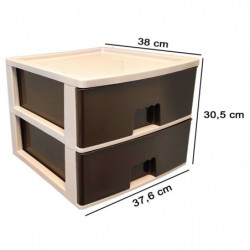 Tradineur - Cajonera de plástico, modelo HG, 2 cajones wengué, torre almacenaje multiusos, oficina, hogar, fabricada en España (