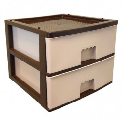 Tradineur - Cajonera de plástico, modelo HG, 2 cajones beige, torre almacenaje multiusos, oficina, hogar, fabricada en España (W