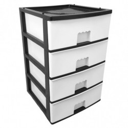 Tradineur - Cajonera de plástico, modelo HG, 4 cajones blancos, torre almacenaje multiusos, oficina, hogar, fabricada en España