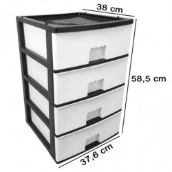 Tradineur - Cajonera de plástico, modelo HG, 4 cajones blancos, torre almacenaje multiusos, oficina, hogar, fabricada en España