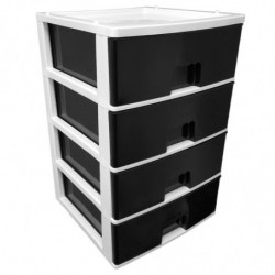 Tradineur - Cajonera de plástico, modelo HG, 4 cajones negros, torre almacenaje multiusos, oficina, hogar, fabricada en España (