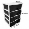 Tradineur - Cajonera de plástico, modelo HG, 4 cajones negros, torre almacenaje multiusos, oficina, hogar, fabricada en España (