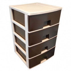 Tradineur - Cajonera de plástico, modelo HG, 4 cajones wengué, torre almacenaje multiusos, oficina, hogar, fabricada en España (