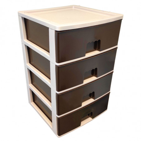 Tradineur - Cajonera de plástico, modelo HG, 4 cajones wengué, torre almacenaje multiusos, oficina, hogar, fabricada en España (