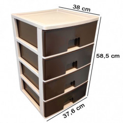 Tradineur - Cajonera de plástico, modelo HG, 4 cajones wengué, torre almacenaje multiusos, oficina, hogar, fabricada en España (