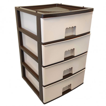 Tradineur - Cajonera de plástico, modelo HG, 4 cajones beige, torre almacenaje multiusos, oficina, hogar, fabricada en España (W