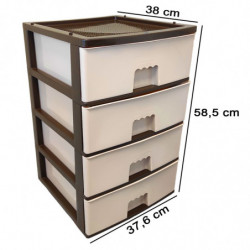 Tradineur - Cajonera de plástico, modelo HG, 4 cajones beige, torre almacenaje multiusos, oficina, hogar, fabricada en España (W