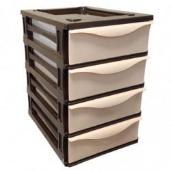 Tradineur - Cajonera de plástico, modelo HG, 4 cajones, torre almacenaje multiusos, oficina, hogar, fabricada en España (Wengué