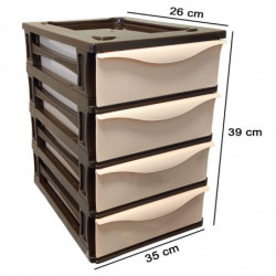 Tradineur - Cajonera de plástico, modelo HG, 4 cajones, torre almacenaje multiusos, oficina, hogar, fabricada en España (Wengué