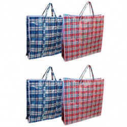Tradineur - Pack de 4 bolsas plásticas de rafia, incluyen cremallera y asas, reutilizables, mudanzas, almacenamiento de ropa, ju