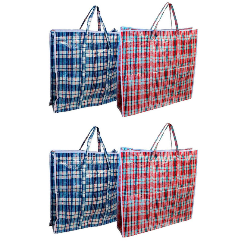 Tradineur - Pack de 4 bolsas plásticas de rafia, incluyen cremallera y asas, reutilizables, mudanzas, almacenamiento de ropa, ju Tradineur - Pack de 4 bolsas plásticas de rafia, incluyen cremallera y asas, reutilizables, mudanzas, almacenamiento de ropa, ju