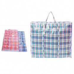 Tradineur - Pack de 4 bolsas plásticas de rafia, incluyen cremallera y asas, reutilizables, mudanzas, almacenamiento de ropa, ju