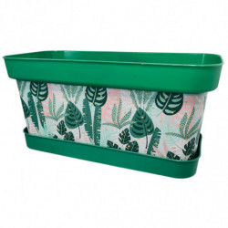 Tradineur - Jardinera de plástico con plato, modelo Lunares Floral, polipropileno, tiesto, macetero, recipiente para plantas, fa