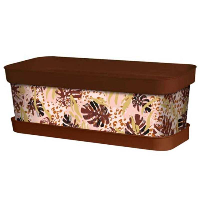 Tradineur - Jardinera de plástico con plato, modelo Animal Print Floral, polipropileno, tiesto, macetero, recipiente para planta Tradineur - Jardinera de plástico con plato, modelo Animal Print Floral, polipropileno, tiesto, macetero, recipiente para planta