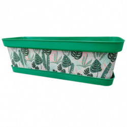 Tradineur - Jardinera de plástico con plato, modelo Lunares Floral, polipropileno, tiesto, macetero, recipiente para plantas, fa