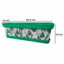 Tradineur - Jardinera de plástico con plato, modelo Lunares Floral, polipropileno, tiesto, macetero, recipiente para plantas, fa