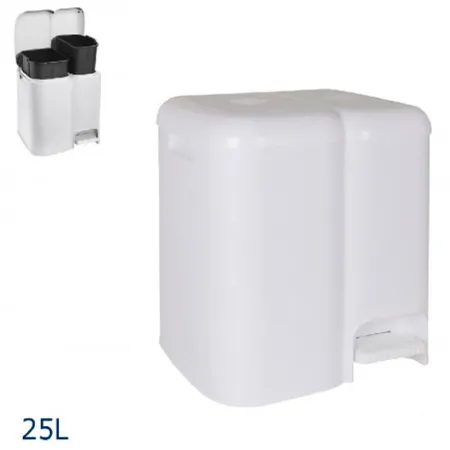 Tradineur - Cubo de basura doble de plástico con tapa, fácil apertura con pedal, papelera, contenedor almacenamiento de residuos