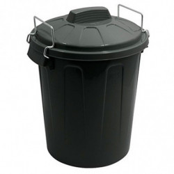Tradineur - Cubo de basura de plástico, incluye tapa y asas metálicas, contenedor de residuos, papelera, reciclaje, fabricado en