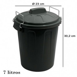 Tradineur - Cubo de basura de plástico, incluye tapa y asas metálicas, contenedor de residuos, papelera, reciclaje, fabricado en