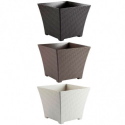 Tradineur - Maceta Rattan cuadrada de plástico, macetero, tiesto, recipiente para plantas, flores, jardín, terraza, hogar, fabri