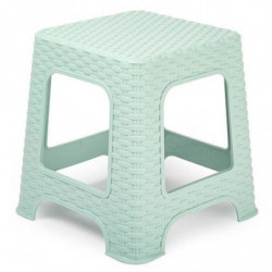 Tradineur - Taburete de plástico Rattan, imitación de mimbre, banqueta multiusos, cocina, salón, fabricado en España (Verde past
