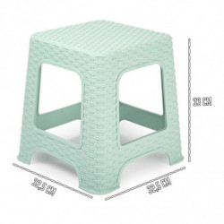 Tradineur - Taburete de plástico Rattan, imitación de mimbre, banqueta multiusos, cocina, salón, fabricado en España (Verde past