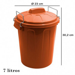 Tradineur - Cubo de basura de plástico, incluye tapa y asas metálicas, contenedor de residuos, papelera, reciclaje, fabricado en