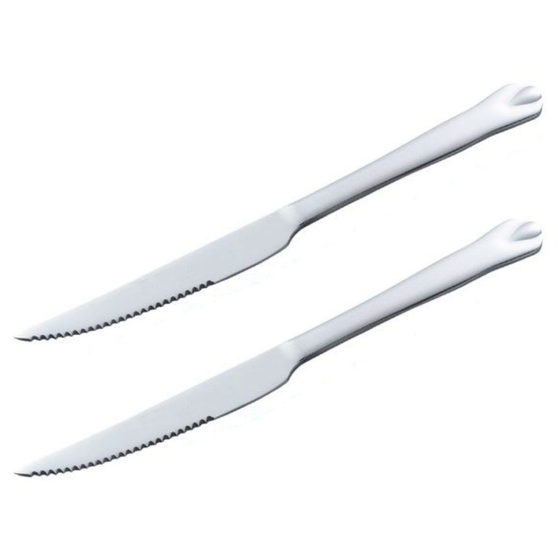 Tradineur - Pack de 2 cuchillos para carne de acero inoxidable, cubiertos clásicos con hoja de sierra, aptos para lavavajillas - Tradineur - Pack de 2 cuchillos para carne de acero inoxidable, cubiertos clásicos con hoja de sierra, aptos para lavavajillas -