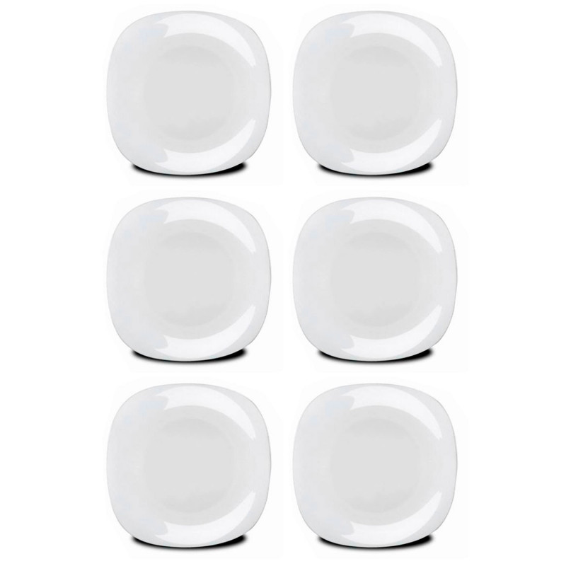 Tradineur - Pack de 6 platos llanos de cerámica, modelo Parma, elegantes, vajilla de cocina, aptos para lavavajillas (Blanco - 2