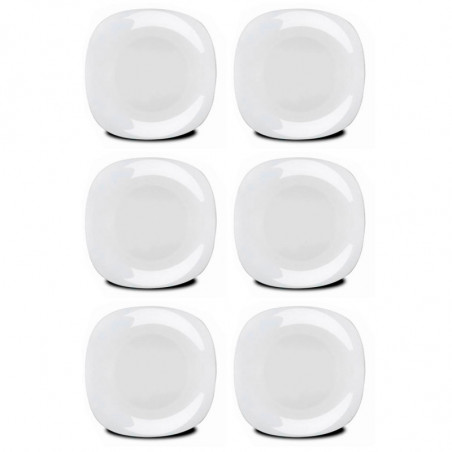 Tradineur - Pack de 6 platos llanos de cerámica, modelo Parma, elegantes, vajilla de cocina, aptos para lavavajillas (Blanco - 2