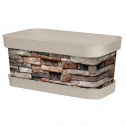Tradineur - Jardinera de plástico con plato, modelo Piedra, polipropileno, tiesto, macetero, recipiente para plantas, fabricada