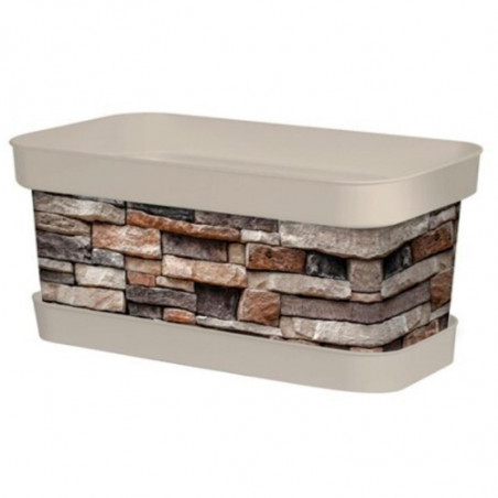 Tradineur - Jardinera de plástico con plato, modelo Piedra, polipropileno, tiesto, macetero, recipiente para plantas, fabricada