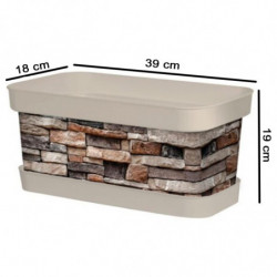 Tradineur - Jardinera de plástico con plato, modelo Piedra, polipropileno, tiesto, macetero, recipiente para plantas, fabricada
