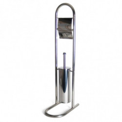 Tradineur - Portarrollos de pie con escobillero, modelo Nilo, soporte para papel higiénico, acero inoxidable, moderno, baño, ase