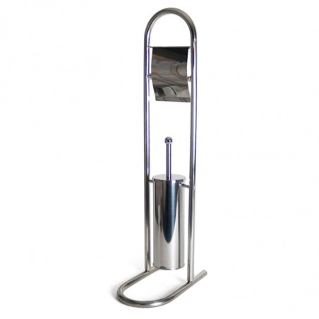 Tradineur - Portarrollos de pie con escobillero, modelo Nilo, soporte para papel higiénico, acero inoxidable, moderno, baño, ase