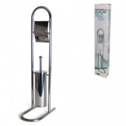 Tradineur - Portarrollos de pie con escobillero, modelo Nilo, soporte para papel higiénico, acero inoxidable, moderno, baño, ase