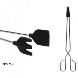 Tradineur - Tenacilla de acero inoxidable con punta de silicona 35 cm, pinzas, tenaza para carne, pescado, ensalada, barbacoa, p