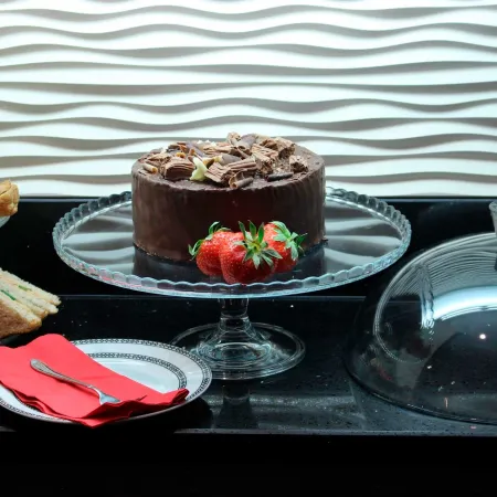 Tradineur - Expositor para tartas con pie - Fabricado en Cristal - Fácil limpieza y Durabilidad - Ideal para Pasteles y diversos