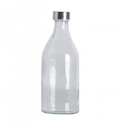Tradineur - Botella de vidrio de 1 litro, tapón de acero, agua fría o caliente, bebidas, té helado, limonada, frigorífico, campi
