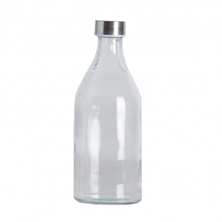 Tradineur - Botella de vidrio de 1 litro, tapón de acero, agua fría o caliente, bebidas, té helado, limonada, frigorífico, campi