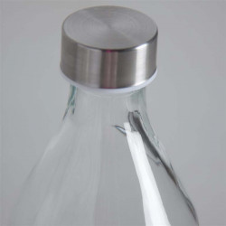 Tradineur - Botella de vidrio de 1 litro, tapón de acero, agua fría o caliente, bebidas, té helado, limonada, frigorífico, campi