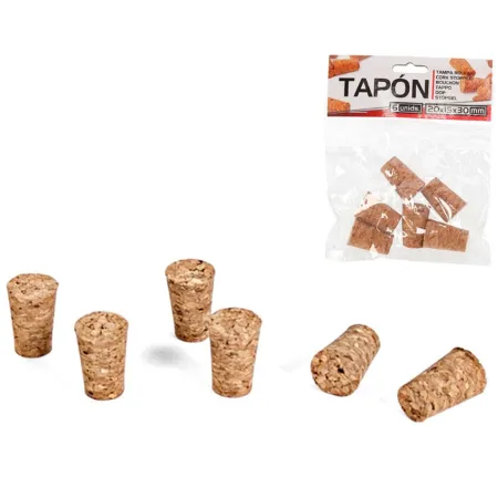 Tradineur - Pack de 6 tapones cónicos de corcho para botellas, garrafas, botes, frascos, bar, restaurante, vino, aceite, 20 x 15 Tradineur - Pack de 6 tapones cónicos de corcho para botellas, garrafas, botes, frascos, bar, restaurante, vino, aceite, 20 x 15